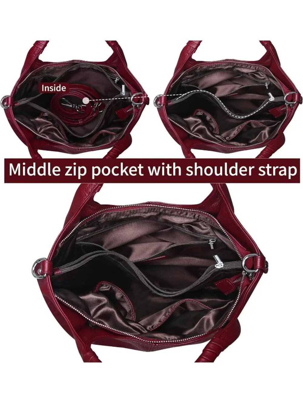 Women's Wine Genuine Leather Shoulder Satchel Designer Crossbody Hobo Bags